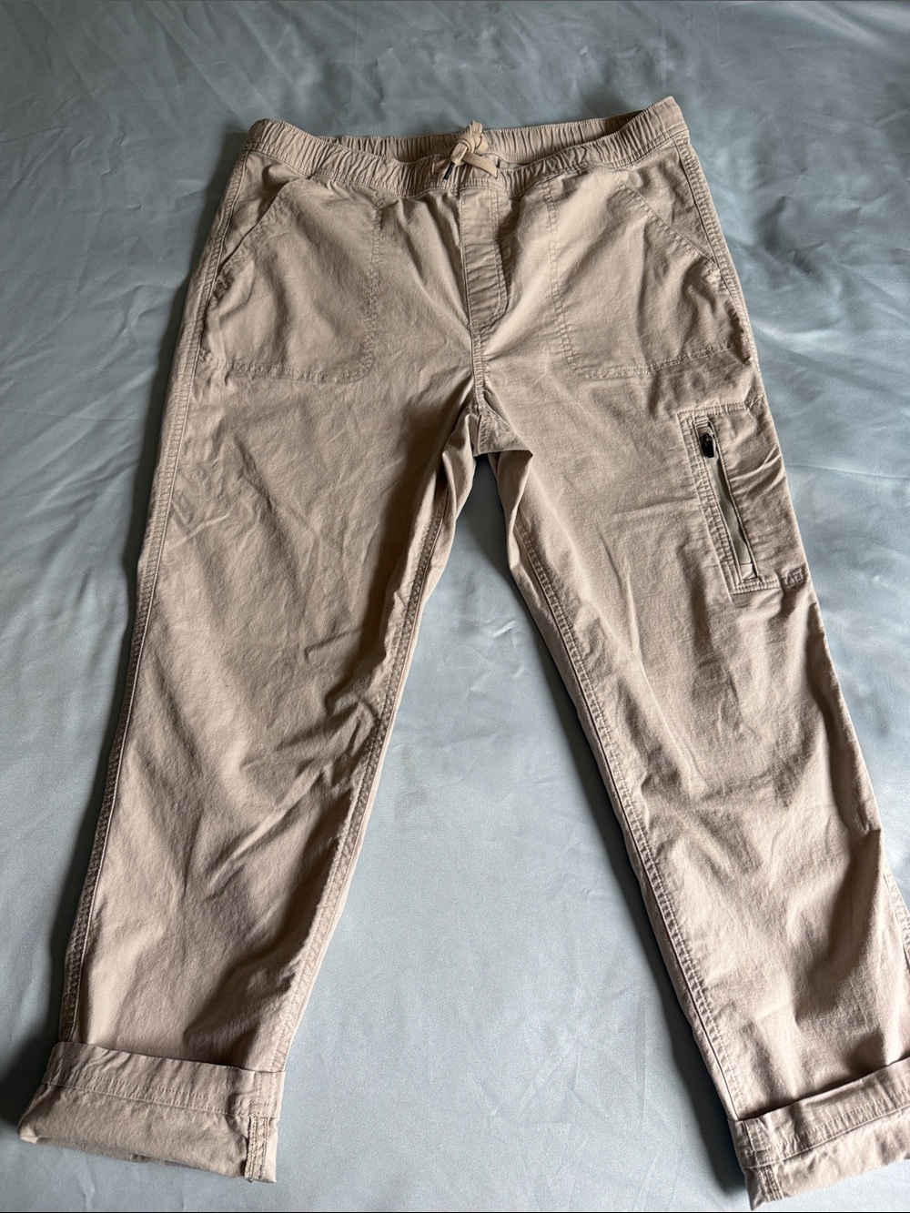 Womens Casual Drawstring Cargo Pants in Beige - Picture 1 of 3